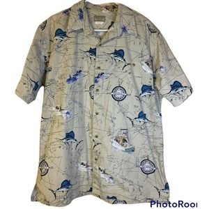 Weekender Mens Tropical Fish Boat Short Sleeve Collared Button Shirt Sz XL, EUC